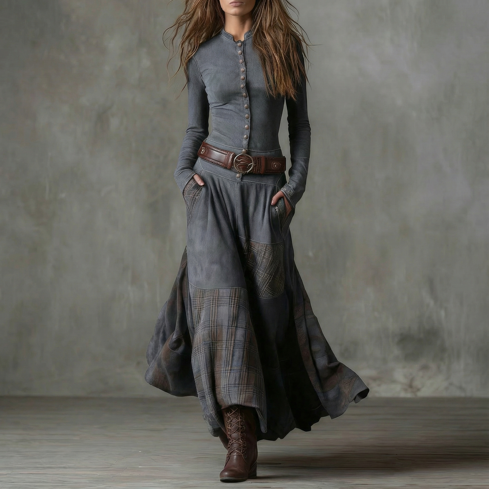 LEONORA™ | Vestido largo de ante a cuadros (incluye cinturón)