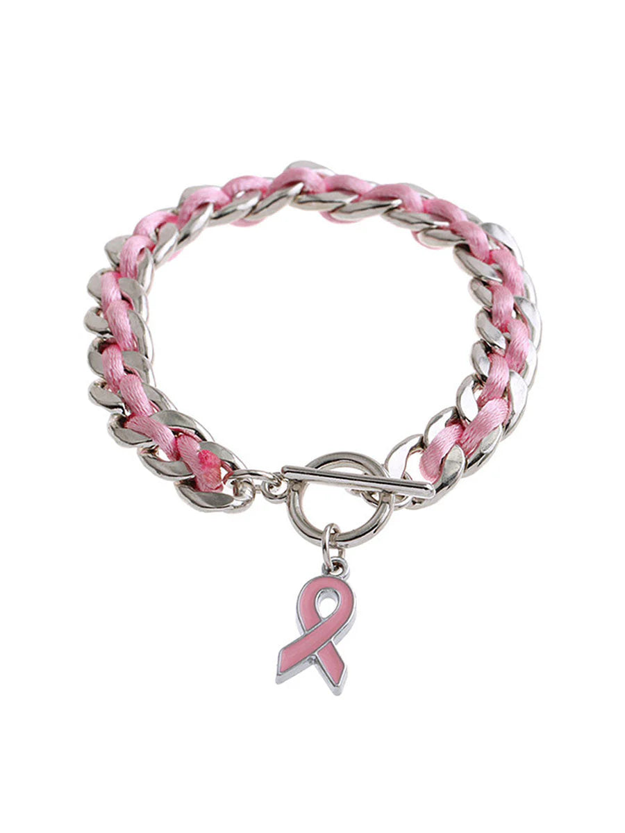 Pulsera de lazo rosa contra el cáncer de mama para mujeres