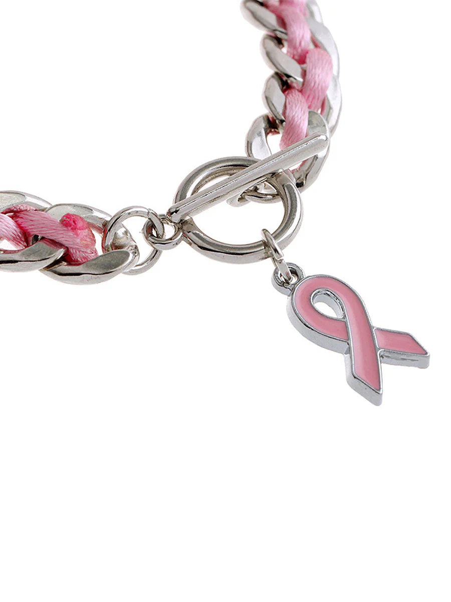 Pulsera de lazo rosa contra el cáncer de mama para mujeres