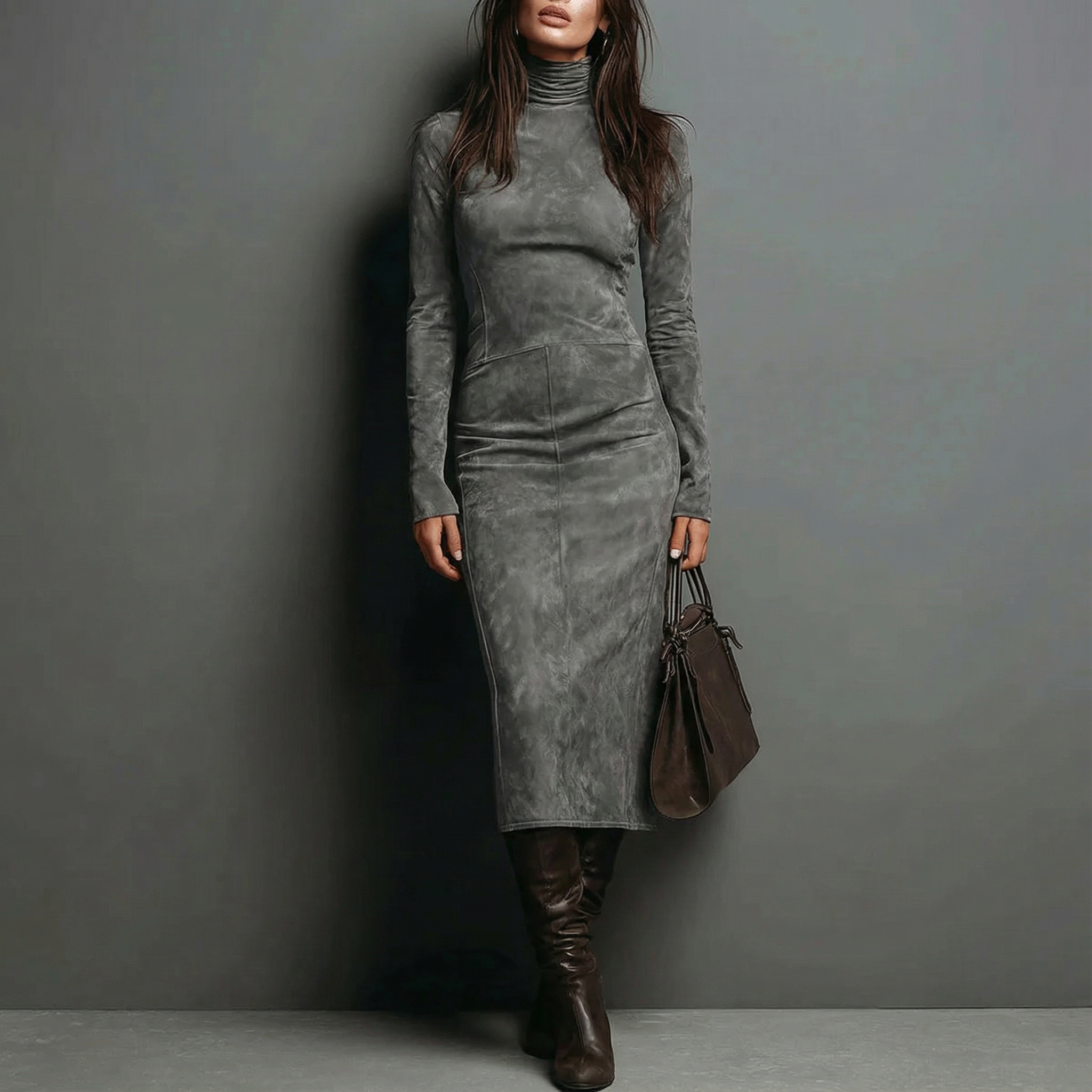 ILARIA™ | Vestido de ante con cuello alto