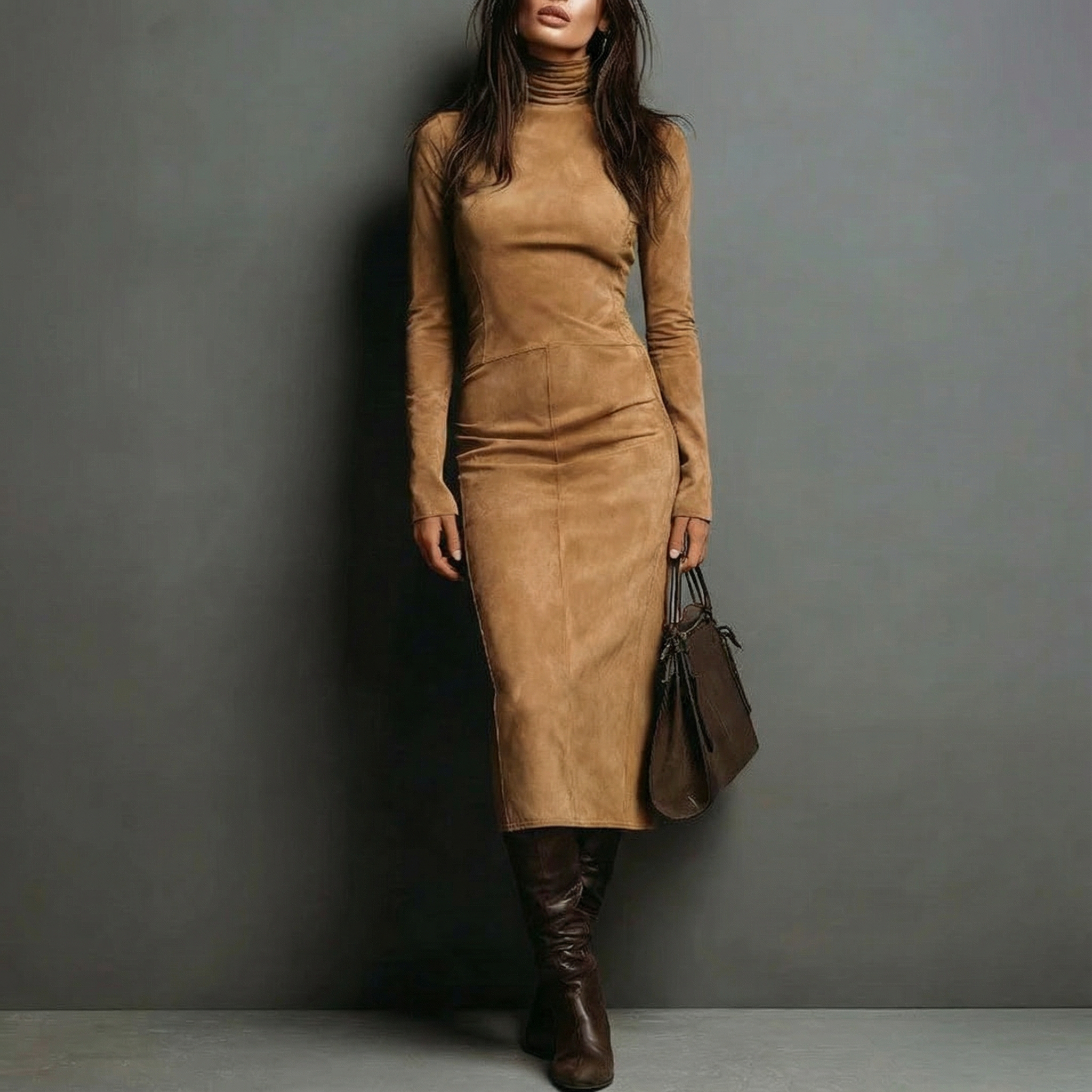 ILARIA™ | Vestido de ante con cuello alto