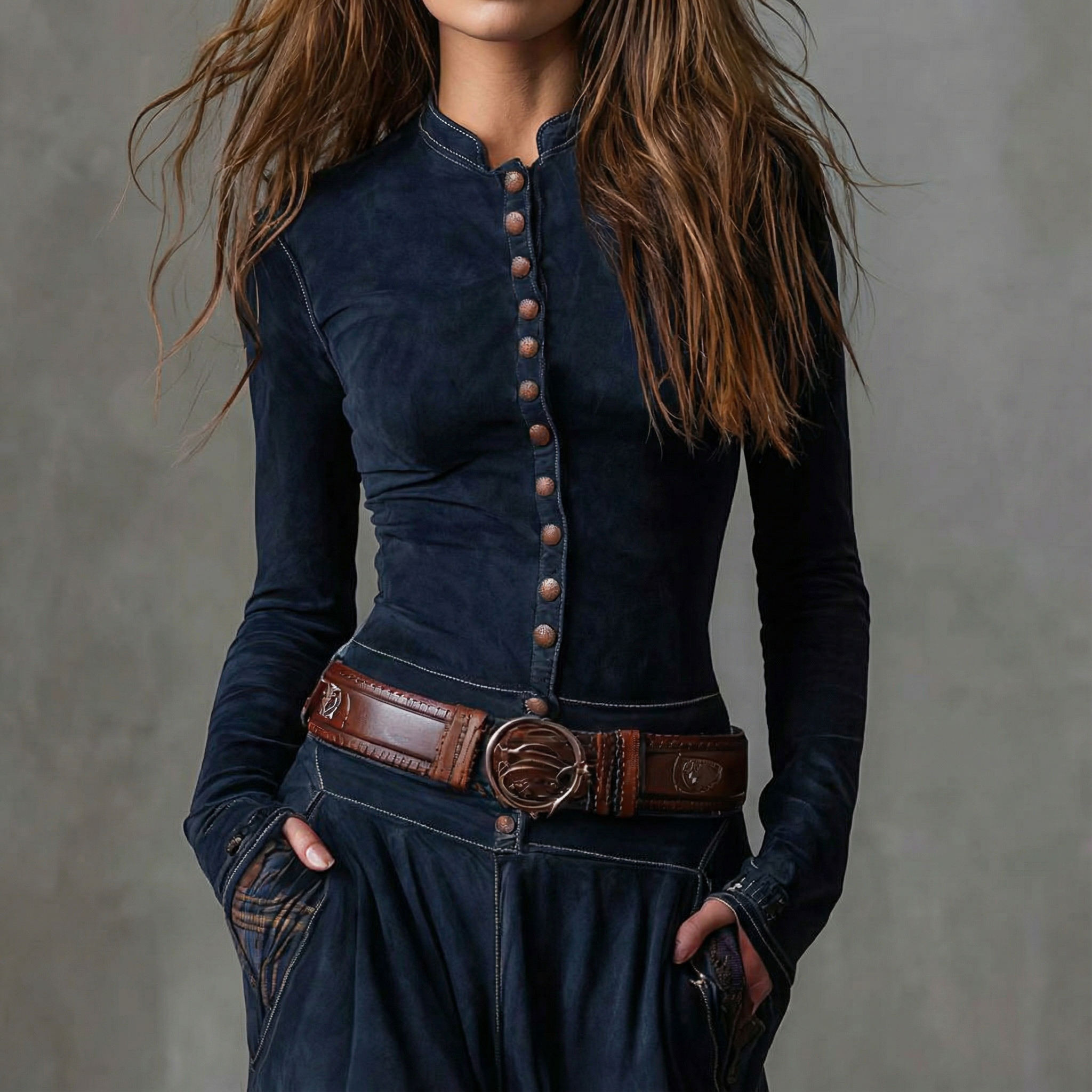 LEONORA™ | Vestido largo de ante a cuadros (incluye cinturón)