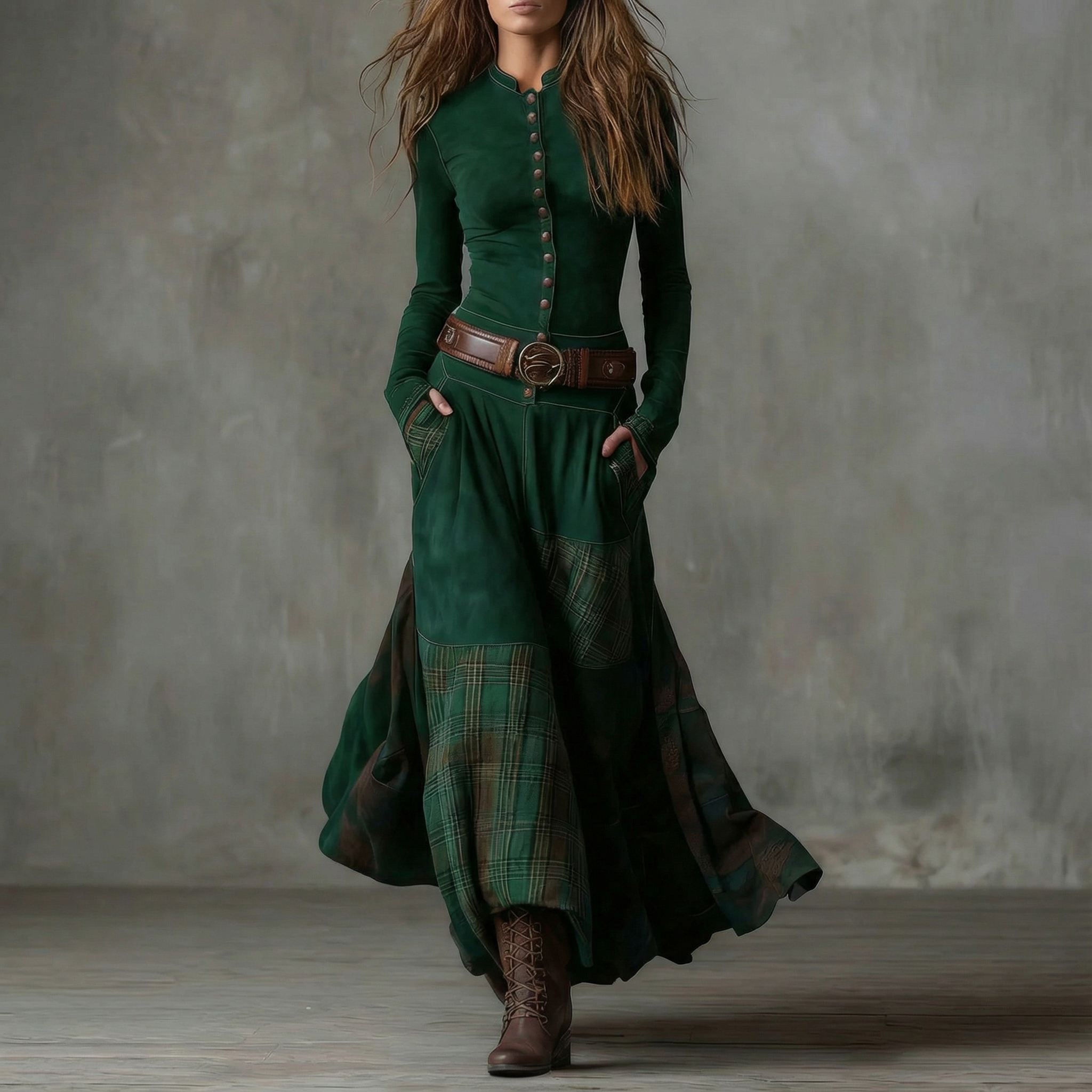 LEONORA™ | Vestido largo de ante a cuadros (incluye cinturón)