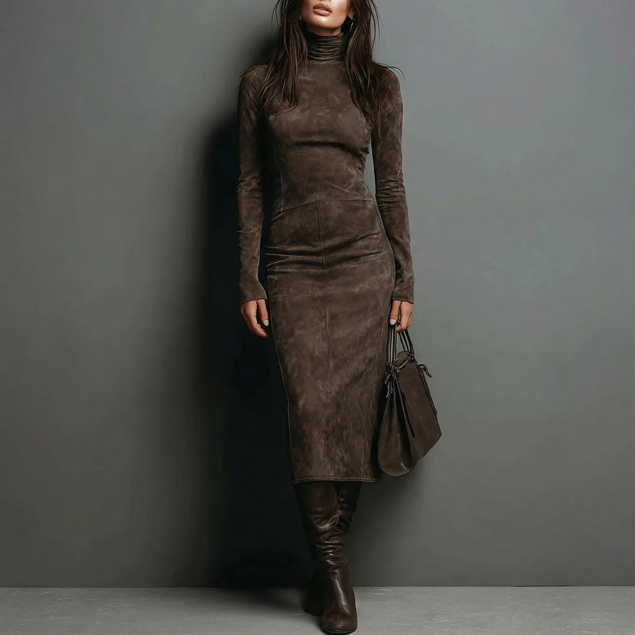 ILARIA™ | Vestido de ante con cuello alto