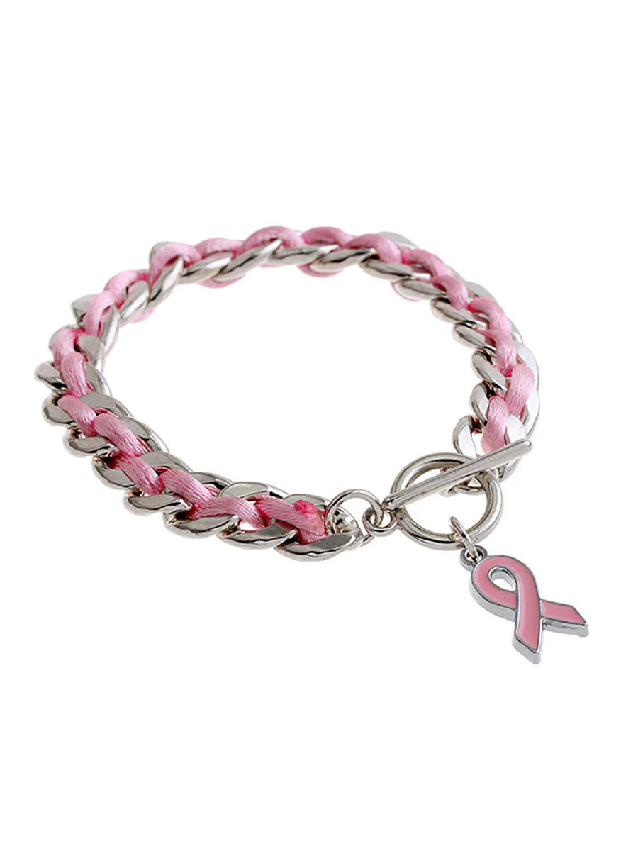 Pulsera de lazo rosa contra el cáncer de mama para mujeres